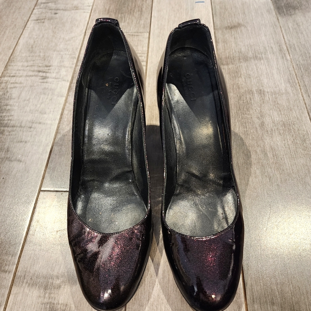 Gucci dark burgandy patent wedge heels sz38.5/US 8.5